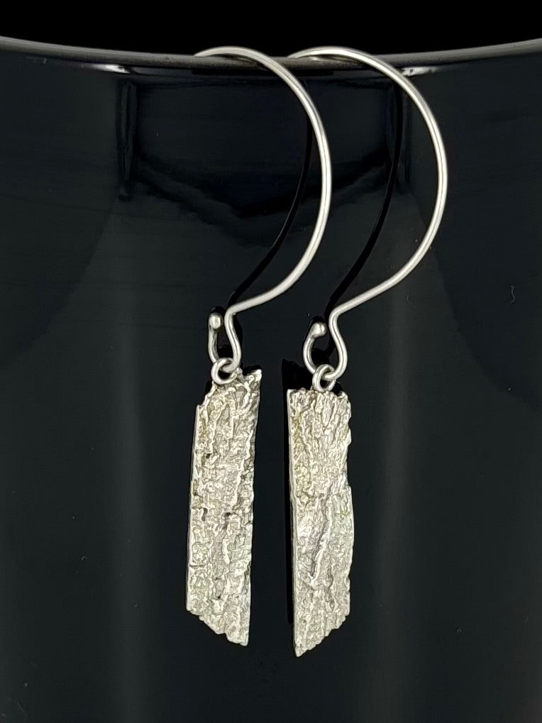 Redbud Tree Bark Earrings in Sterling Silver (wires handmade with .925 Sterling Silver)