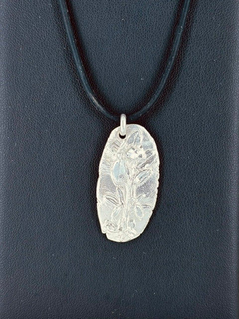 French Thyme Oval Pendant in Silver