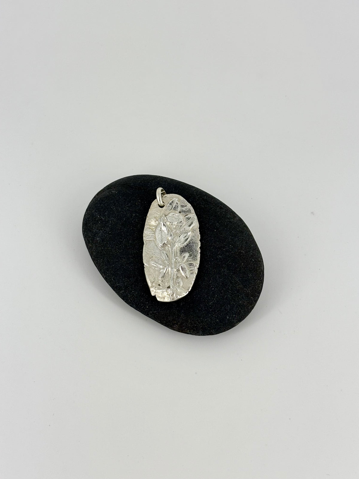 French Thyme Oval Pendant in Silver